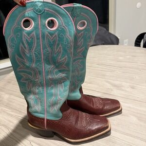 Twisted X Boots Womens Size 8.5 Teal Brown Blue Western Cowboy Rodeo Square Toe